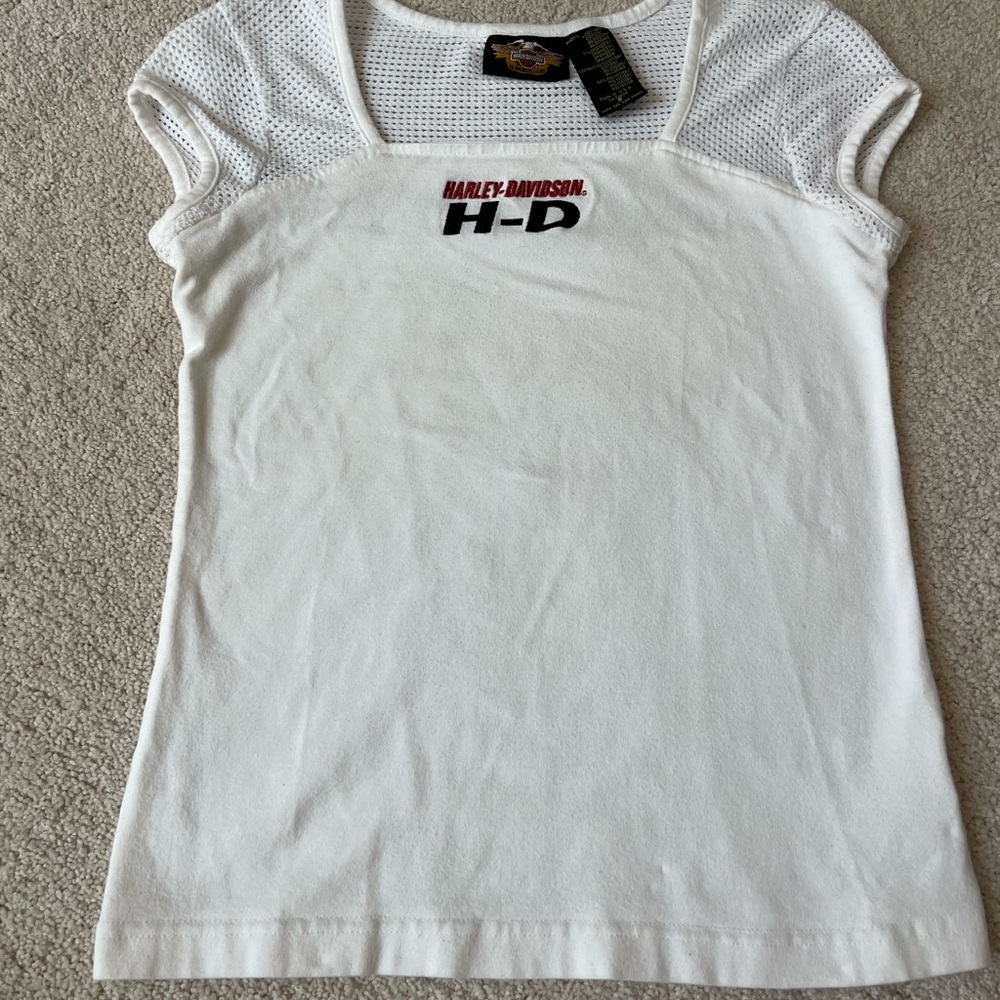 Harley-Davidson Women's White Mesh Sleeve Tee